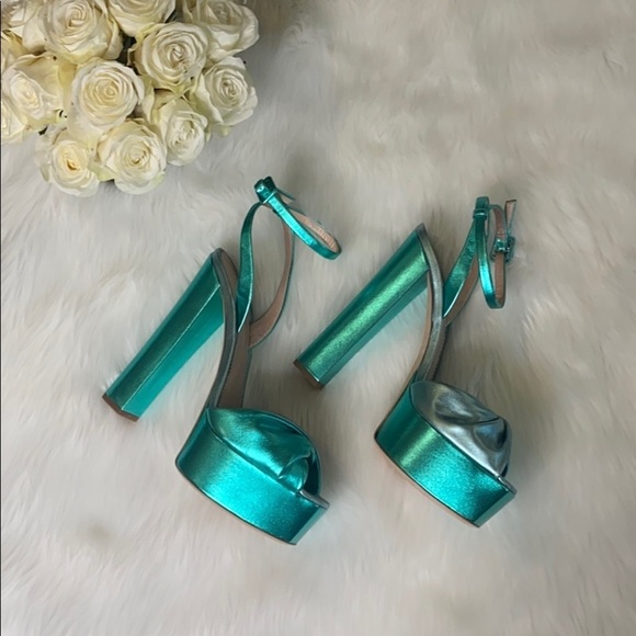Giuseppe Zannoti Green Metallic Platform Heels size 41 - Picture 1 of 10